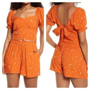 B.p. Top & Shorts Matching Set McKenna Rust Coral Floral Puff Sleeve Prairie XS